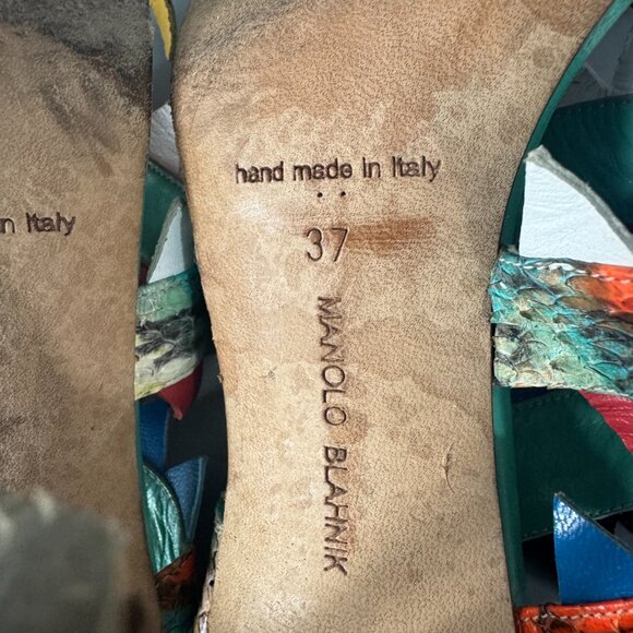 Manolo Blahnik Watersnake Arpege Sandals, Size 37 - Picture 11 of 14